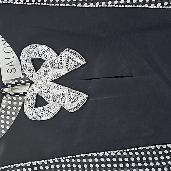 NWT SALONI Black & White Beaded Bow Silk Georgette Blouse Sz 8 - Picture 6 of 13